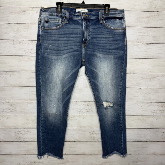 Kancan Tucker Ankle Skinny Jeans Size 15/31 Frayed Hems - Picture 2 of 5